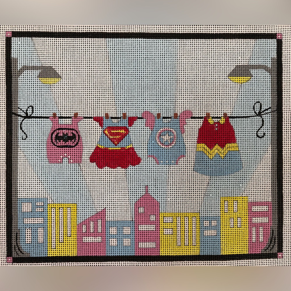 Superhero Girls Baby Handpainted Needlepoint Canvas Alice Peterson 13 mesh